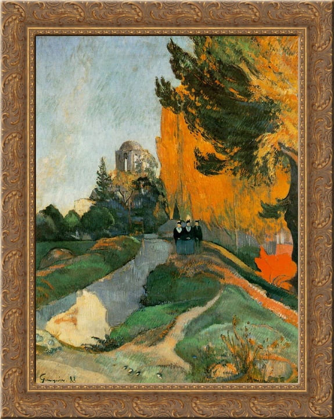 Les Alyscamps 24x20 Gold Ornate Wood Framed Canvas Art by Paul Gauguin