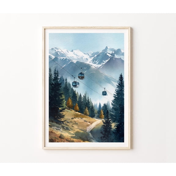 Les Arcs French Alps Cable Car Mountain Wall Art Home Decor Unframed Paper Print