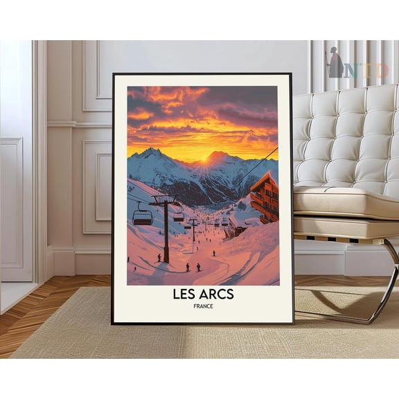 Les Arcs French Alps Ski Poster, Unframed Paper Poster 8x10in