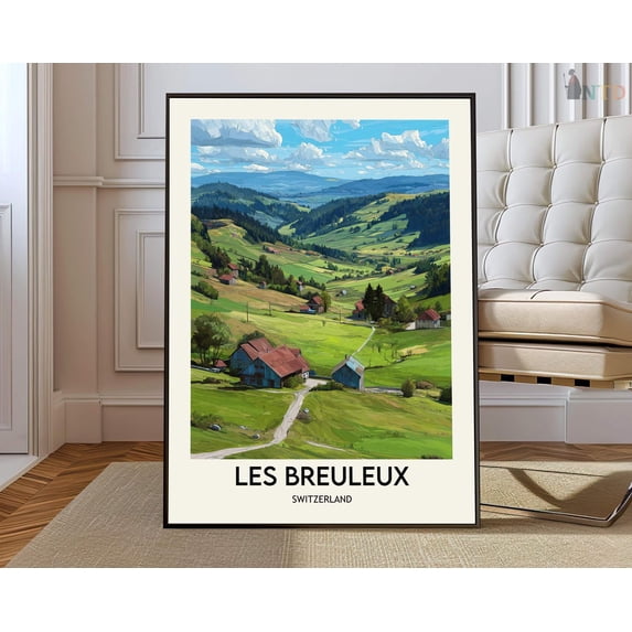 Les Breuleux Switzerland Countryside Map Wall Art Swiss Jura Mountain Print, Unframed Paper Poster 11x14in