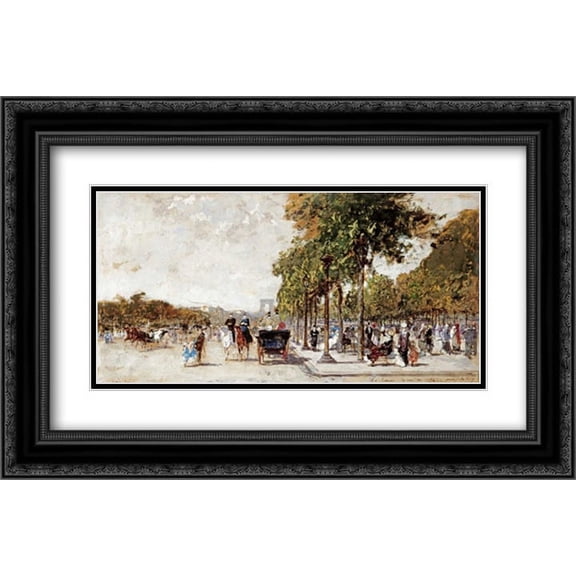 Les Champs Elysees, Paris 2x Matted 24x16 Black Ornate Framed Art Print by Loir, Luigi