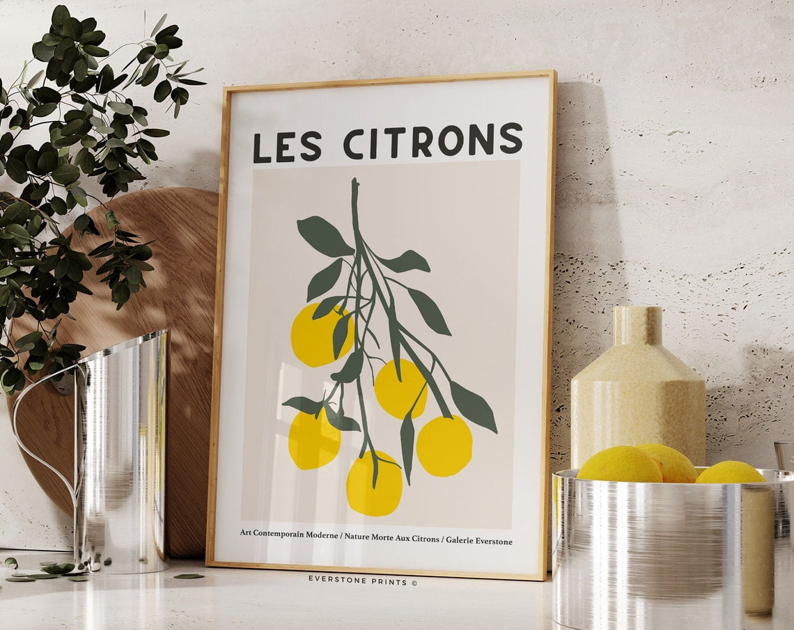 Les Citrons Art, Lemon Print, Colorful Kitchen Art Print, Trendy ...