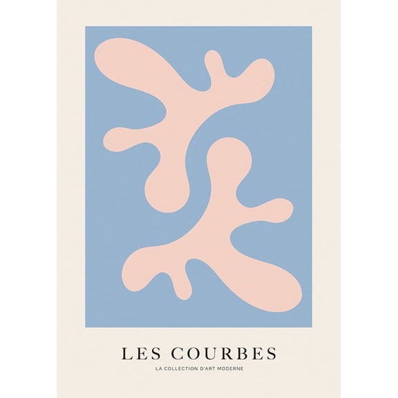 Les Courbes Bleu Print Wall Art, Modern Wall Decor For Living Room Bedroom, 8x12 UNFRAMED
