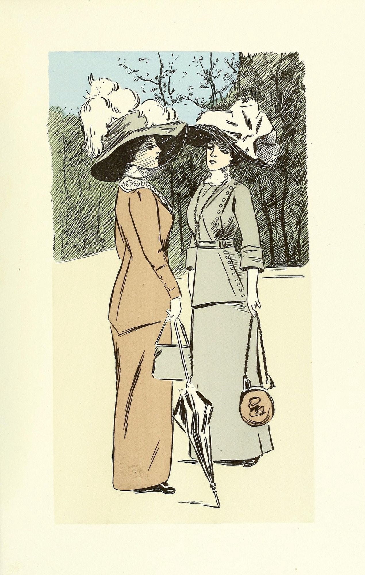 Les Crateurs de la Mode 1910 Ladies in park Canvas Art - Alfred L Jungbluth (18 x 24)