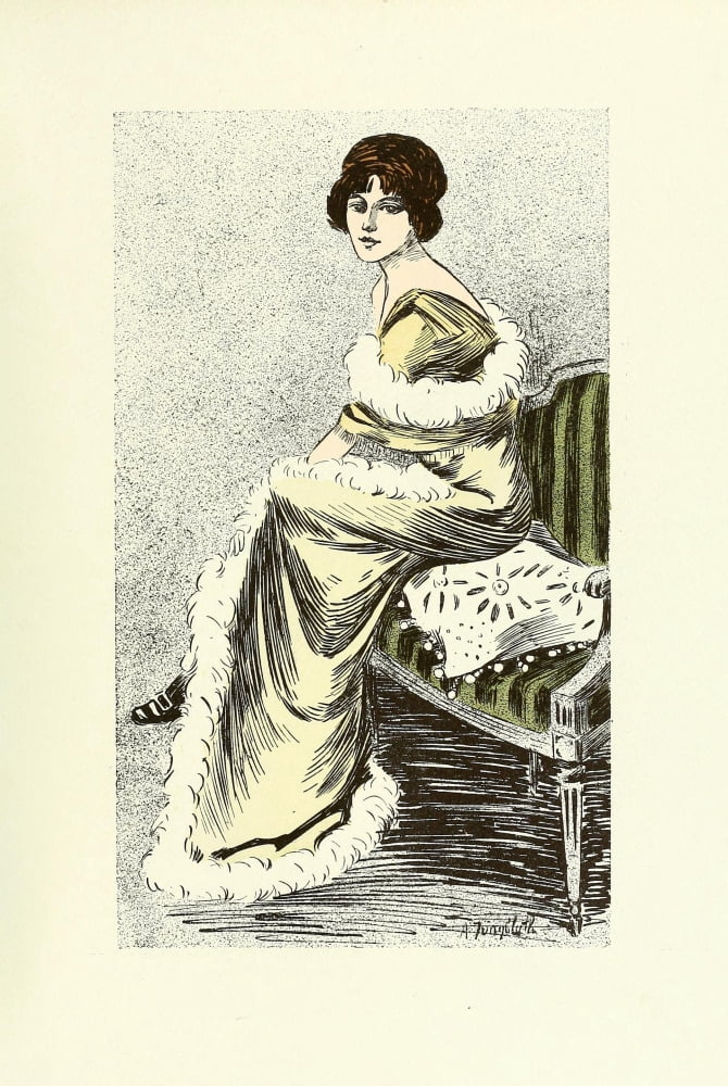 Les Crateurs de la Mode 1910 Lady on striped sofa Canvas Art - Alfred L Jungbluth (18 x 24)