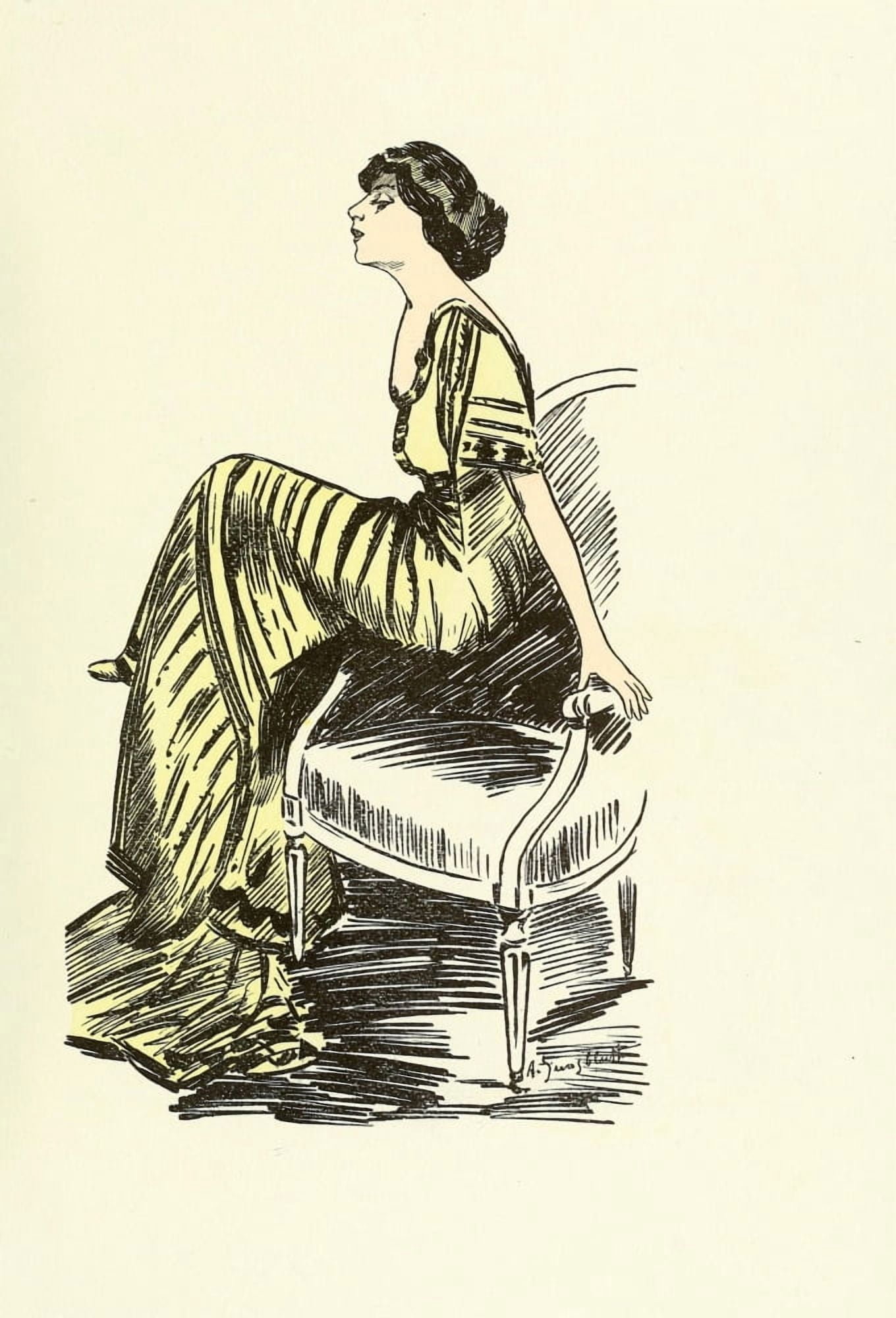 Les Crateurs de la Mode 1910 Sitting lady Canvas Art - Alfred L Jungbluth (24 x 36)