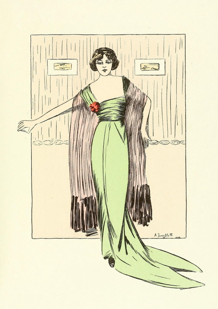 Les Crateurs de la Mode 1910 Standing lady green dress Canvas Art - Alfred L Jungbluth (24 x 36)