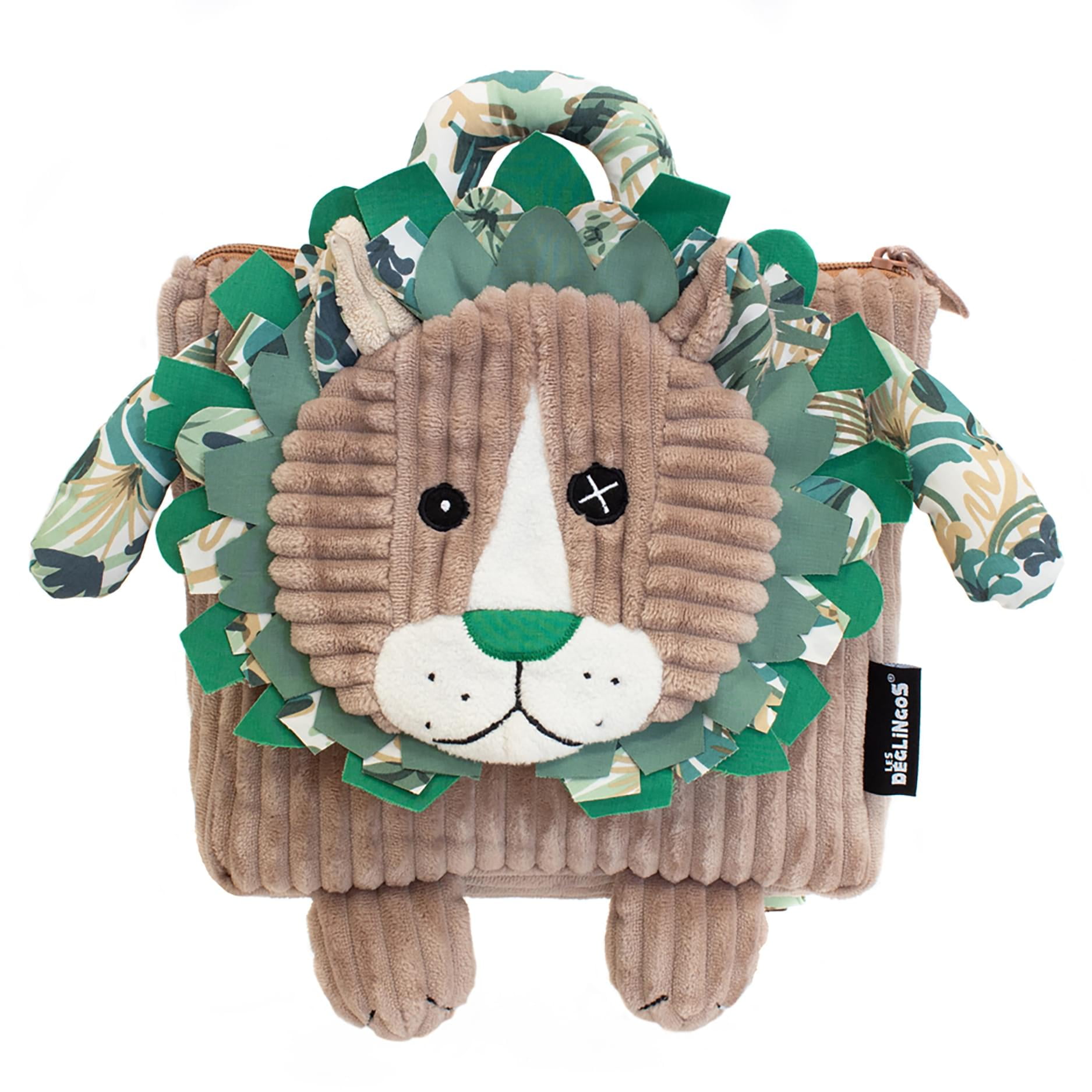 Les Deglingos Corduroy Backpack Plush | Jelekros the Lion
