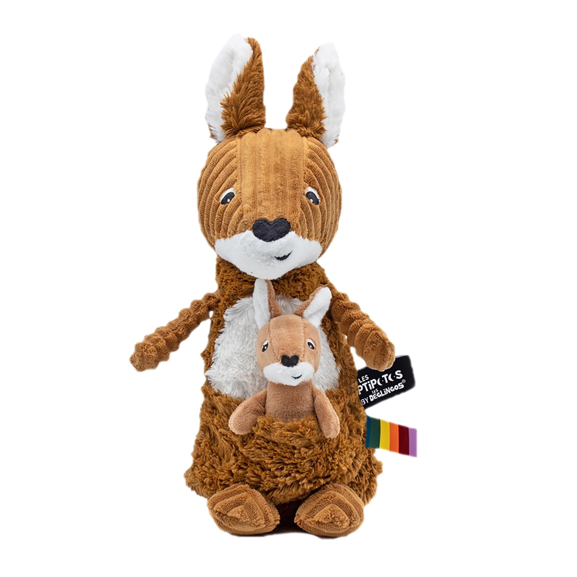 Brown Corduroy Kangaroo Plush with Baby Joey