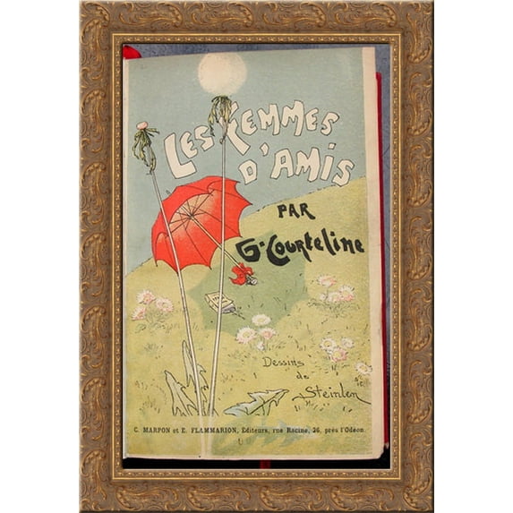 Les Femmes d'Amis 24x18 Gold Ornate Wood Framed Canvas Art by Theophile Steinlen