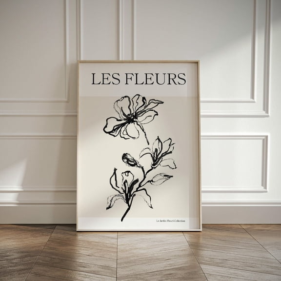 Les Fleurs Exhibition Poster French Aesthetic Neutral Minimalist Botanical Decor, Unframed Paper Poster 24x36in