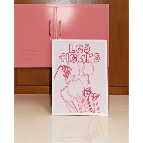 Les Fleurs Floral Pink Line Art Bedroom Flower Decoration Botanical Wall Art Poster , Poster Print Only