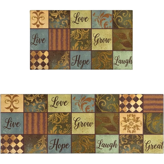 Les Fleurs La Terre Kitchen Rug and Sets 2 Piece Non Skid Washable mat for Bless This Home Brown Cream Kitchen mats for Floor Farmhouse Kitchen Decor