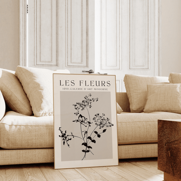 Les Fleurs Neutral Floral Botanical Preppy Poster, Unframed Paper Poster 8x10in