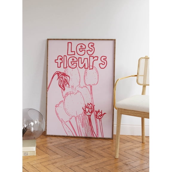 Les Fleurs Print Flower Wall Art French Floral Poster Abstract Flowers Print Botanical Poster Retro Flower Art Pink Print Wall Art, Modern Wall Decor, 8x12 UNFRAMED