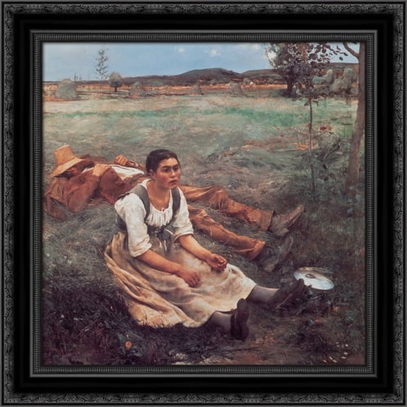 Les Foins 21x20 Black Ornate Wood Framed Canvas Art by Lepage, Jules Bastien