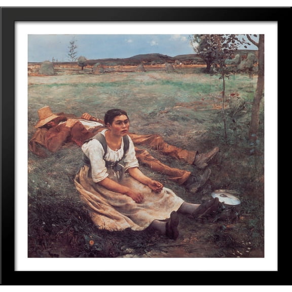 Les Foins 30x28 Large Black Wood Framed Print Art by Jules Bastien Lepage