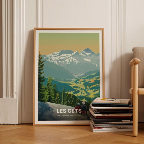 Les Gets Skiing Poster Retro French Alps Travel Art C201819