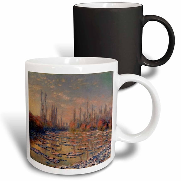 3drose, Les Glacons, 1880 by Claude Monet Frozen River in Winter, 11oz Magic Transforming Mug