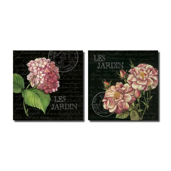 Les Jardin; Lovely Vintage Pink Geranium and Roses; Two 12x12 Poster Prints