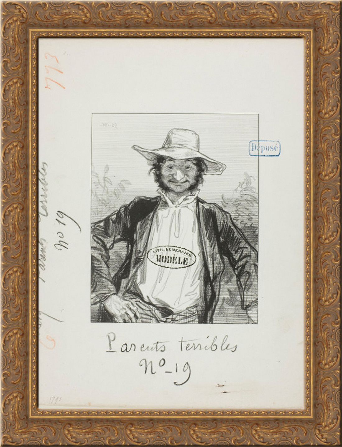 Les Parents Terribles series I am Mamzelle Jolibiais' Papa 24x18 Gold Ornate Wood Framed Canvas Art by Paul Gavarni