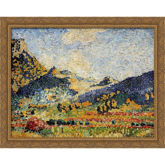 Les Petits, Montagnes Mauresques 36x28 Large Gold Ornate Wood Framed Canvas Art by Henri-Edmond Cross