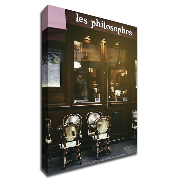 Les Philosophes Cafe Paris by Carina Okula 20x30 Print on Canvas Fabric Brown