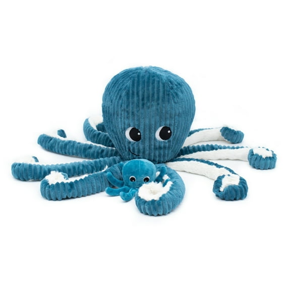 Les Ptipotos Octopus Mom & Baby Plush Stuffed Animal Set & Eco-Friendly Toy in Blue