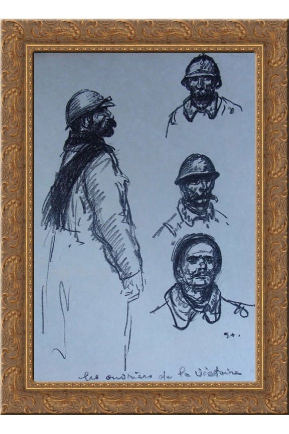 Les ouvriers de la Victoire 24x18 Gold Ornate Wood Framed Canvas Art by Theophile Steinlen