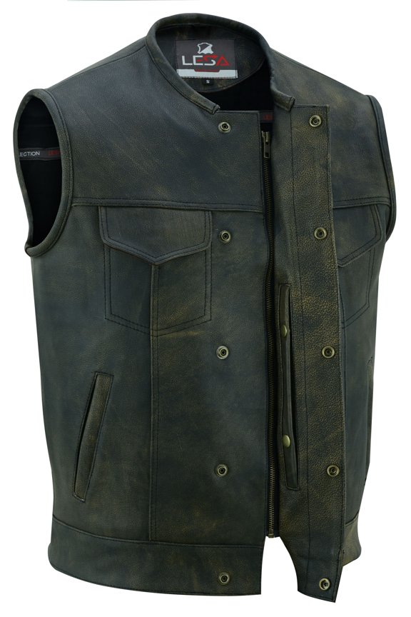 Leather Men's Distressed Brown ‘Dual Closure’ Motorcycle Leather Vest