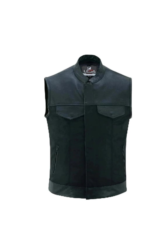 Men's Black Denim Motorcycle Vest – With Collar