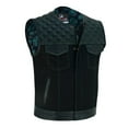 thumbnail image 1 of Lesa Collection Mens Black Denim & Leather Motorcycle Club Vest Green Thread Zipper Front, Diamo - 4XL, 1 of 8