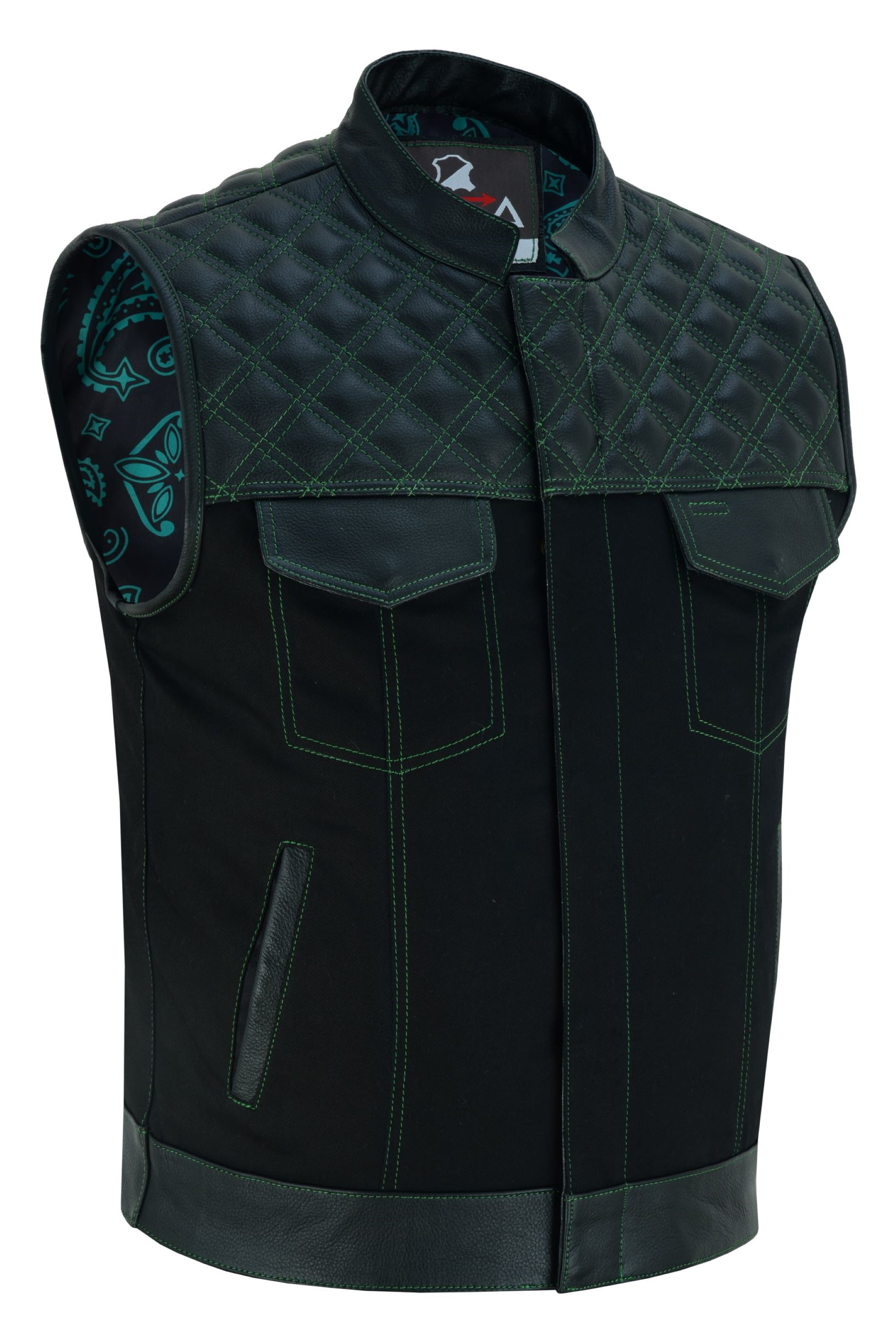 Green leather motorcycle vest online