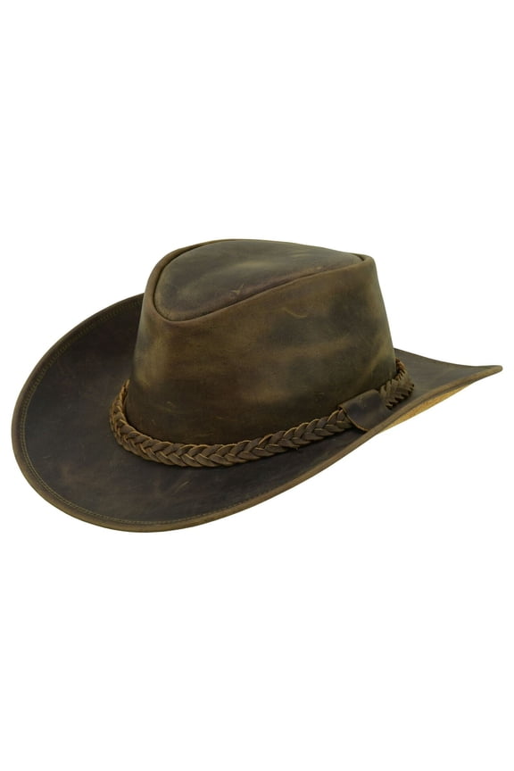 Rodeo Leather Outback Hat For Men and Women Shapeable Wide Brim - L - Tan Brown