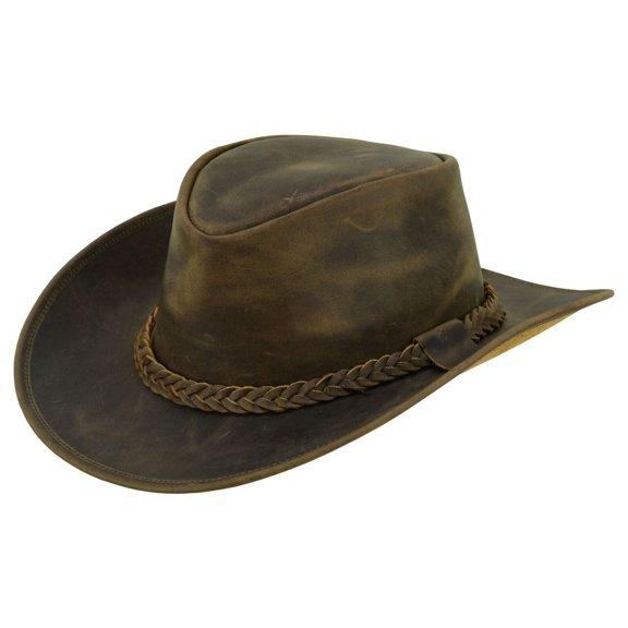 Lesa Collection Rodeo Leather Outback Hat For Men and Women Shapeable Wide Brim - M - Tan Brown