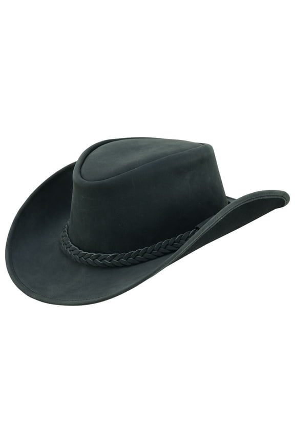 Rodeo Leather Outback Hat For Men and Women Shapeable Wide Brim - S - Black