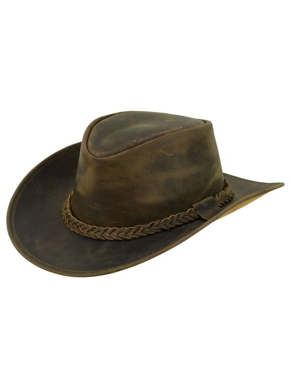 Rodeo Leather Outback Hat For Men and Women Shapeable Wide Brim - XXL - Tan Brown