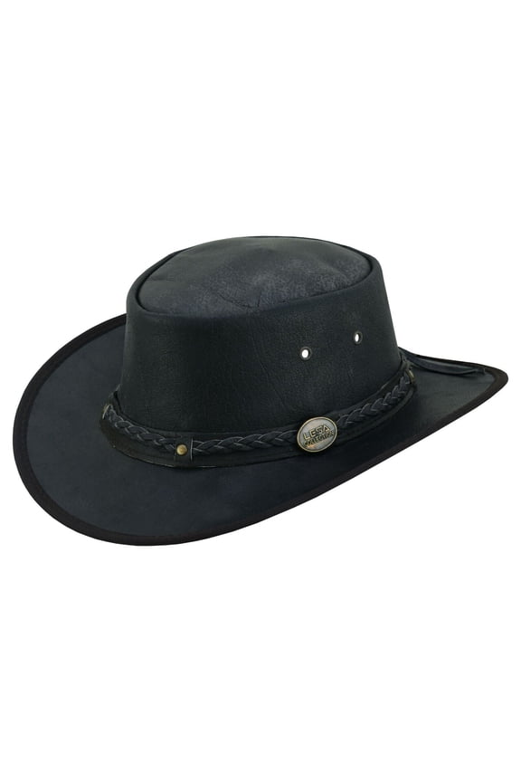 Trekker Leather Crushable Outback Hat For Men and Women Fold Up - S - Brown