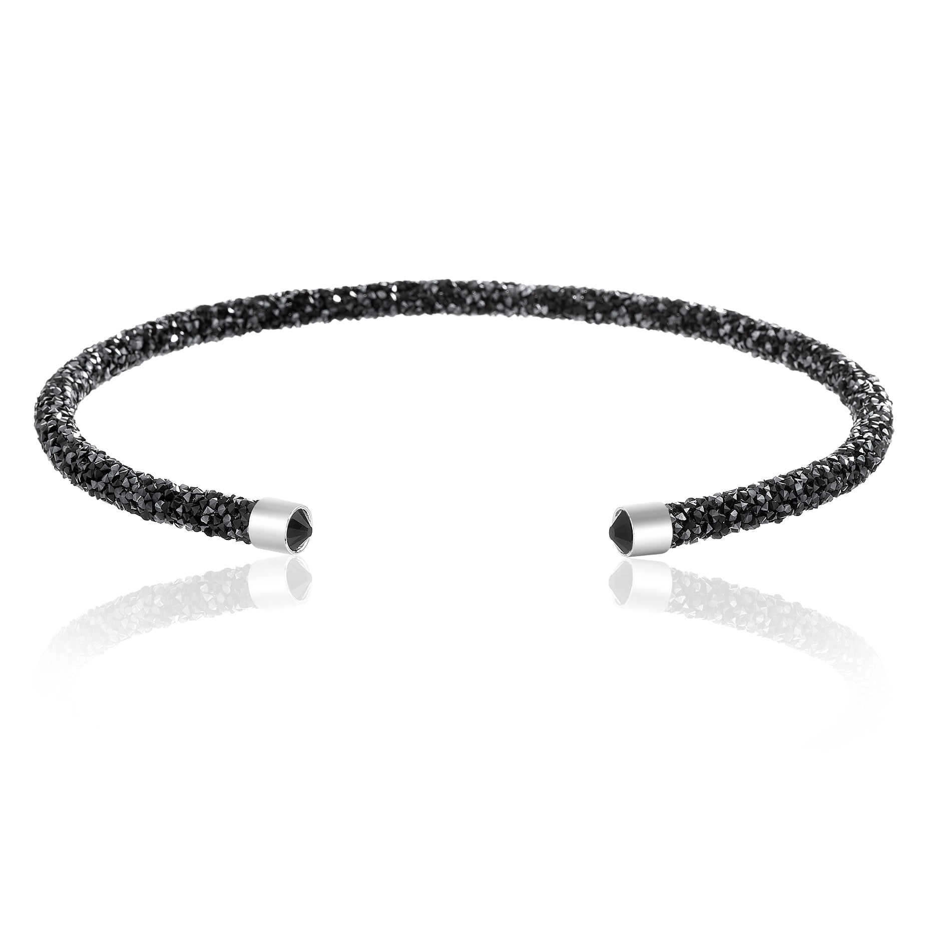 Lesa Michele Black and Gray Mirror Crystal 17" Collar Necklace in Rhodium Plated Brass for Women