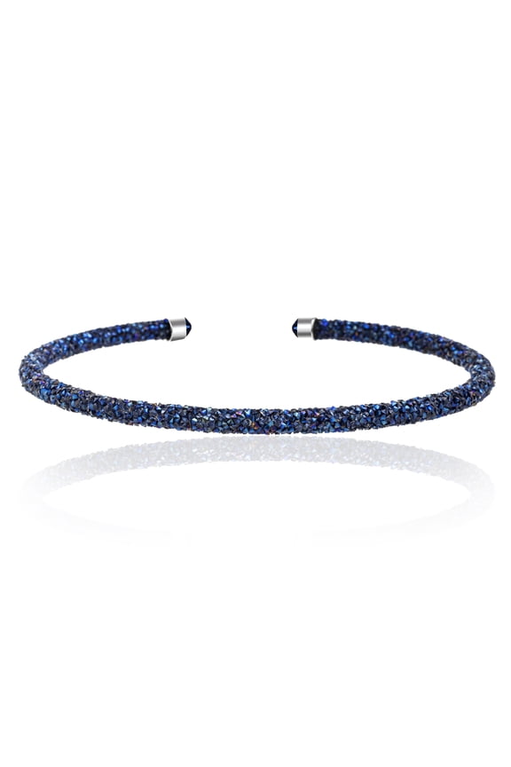 Blue Crystal 17" Collar Necklace in Rhodium Plated Brass for Women
