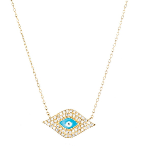 Lesa Michele Cubic Zirconia Sterling Silver and Light Blue Enamel Two-Layered Evil Eye Necklace