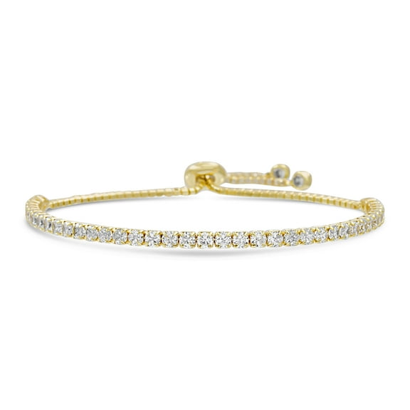 Lesa Michele Cubic Zirconia Tennis Slider Chain Bracelet in Yellow Gold Plated Brass for Women