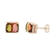 Lesa Michele Emerald Cut Simulated Watermelon Cubic Zirconia Post Earring in Rose Gold over Sterling Silver for Women