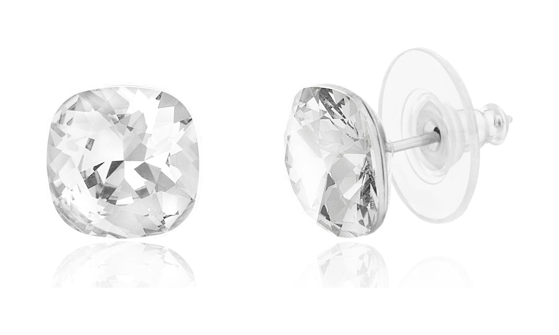 Lesa Michele Faceted Crystal Cushion Shaped 10MM Stud Earrings in Stainless Steel for Women