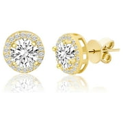 Lesa Michele Faceted Crystal Round Gold Plated Halo Earring in Sterling Silver Made with Cubic Zirconia Crystals