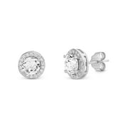 Lesa Michele Faceted Crystal Round Halo Earring in Sterling Silver made with Cubic Zirconia Crystals