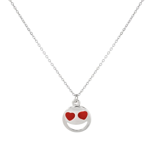 Lesa Michele Heart Eyes Emoji Circle Charm Necklace in Rhodium Plated Brass for Women