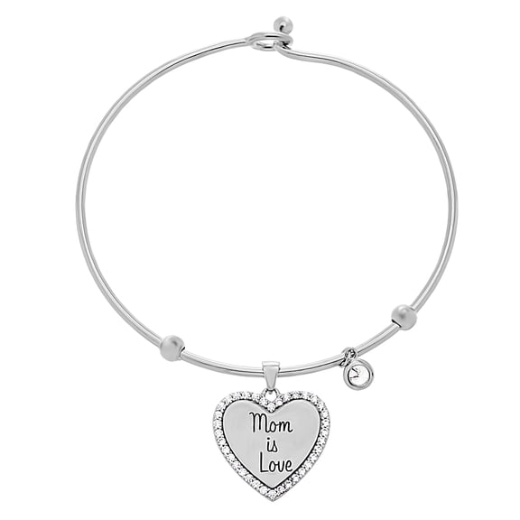 Lesa Michele "Mom is Love" Charm Bangle in Rhodium Plated Brass for Women