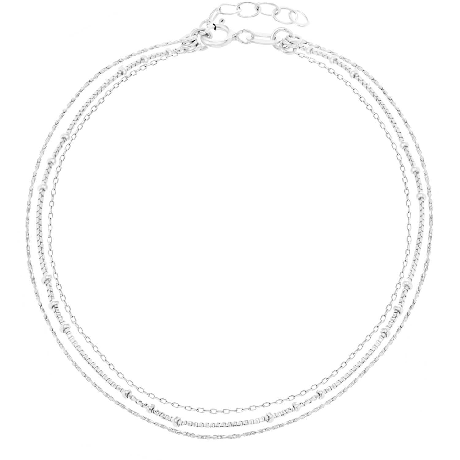 LESA MICHELE New York E-Coat Sterling Silver 3-Strand Ball Station Anklet in Sterling Silver