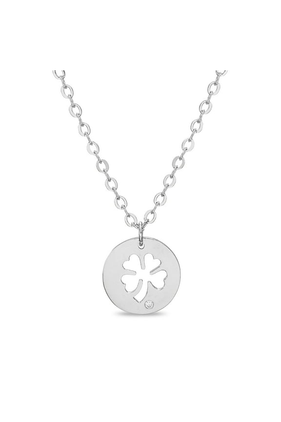 Rhodium Plated Brass Crystal Clover Necklace for Women
